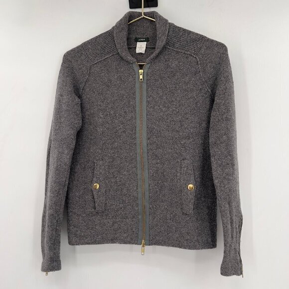 COPY - J Crew 95% Merino Wool 5% Metallic Front Full Zipper Gray Sweater/Jacket… - Picture 1 of 7